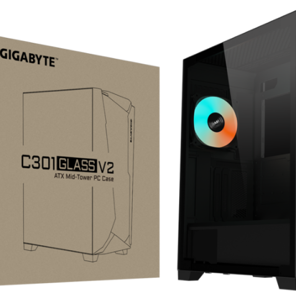 Кутия Gigabyte C301 Black V2, TG, Mid-Tower