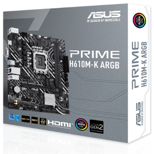 Дънна платка ASUS PRIME H610M-K ARGB D5, LGA 1700 mATX